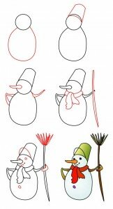 Как рисовать снеговика карандашом