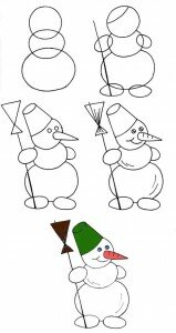 Как рисовать снеговика поэтапно
