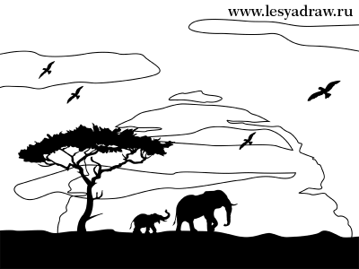 Как нарисовать африканский пейзаж,как нарисовать африканский закат