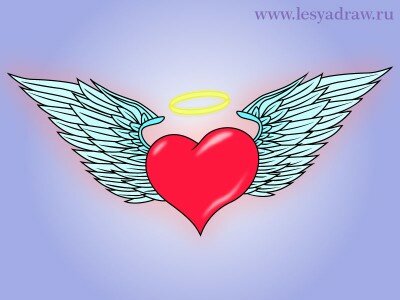 как нарисовать сердце с крыльями
