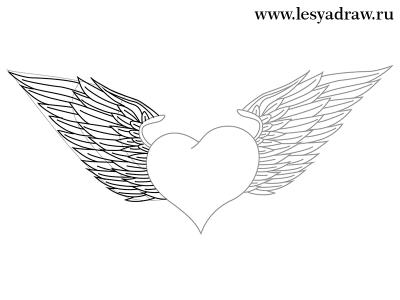 Как нарисовать сердце с крыльями