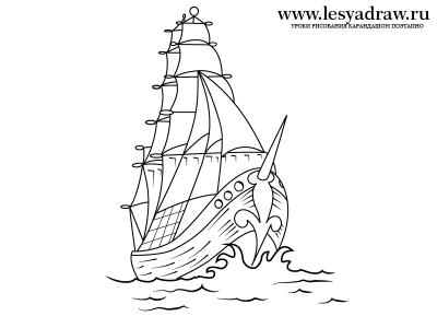 Как нарисовать корабль карандашом поэтапно