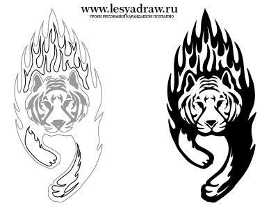Как нарисовать огненного тигра, тигра в огне