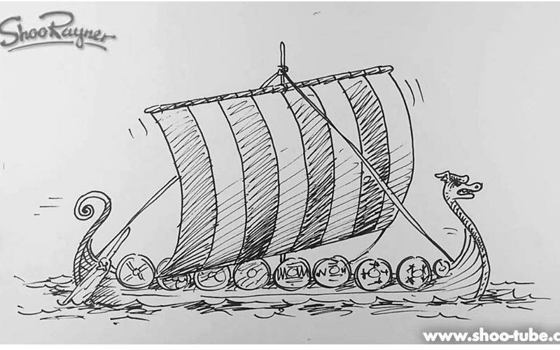Как нарисовать судно викингов поэтапно
