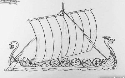 Как нарисовать судно викингов карандашом поэтапно