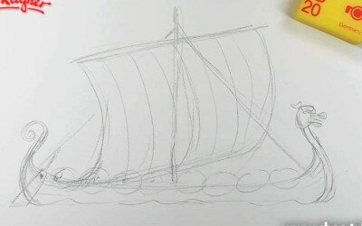 Рисуем корабль викингов карандашом поэтапно