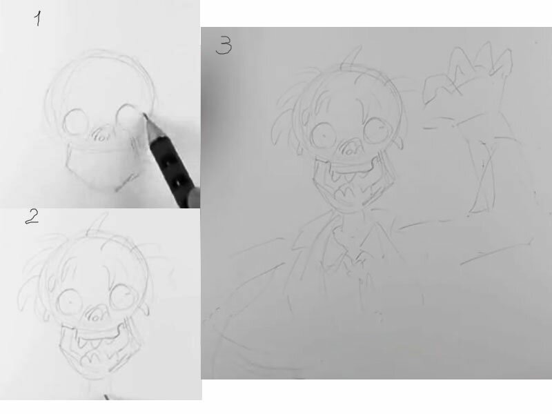 Как нарисовать зомби карандашом поэтапно