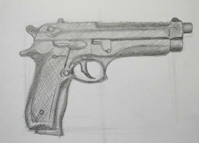 Учимся рисовать пистолет, урок рисования пистолета