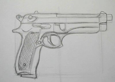Как нарисовать пистолет карандашом