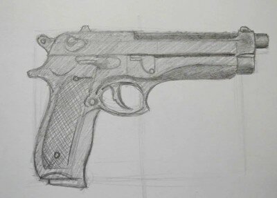 Как рисовать пистолет карандашом поэтапно