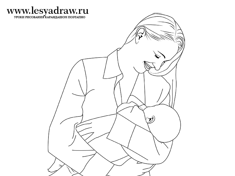 Как нарисовать младенца на руках у женщины