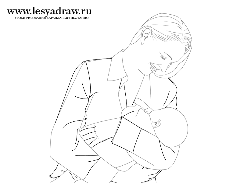 Как нарисовать маму с младенцем карандашом поэтапно