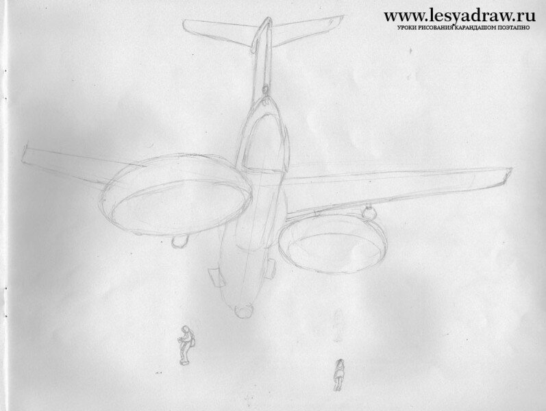 Как рисовать самолет с парашютистами
