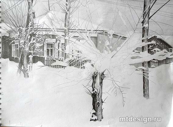 Уроки рисования дерево в снегу