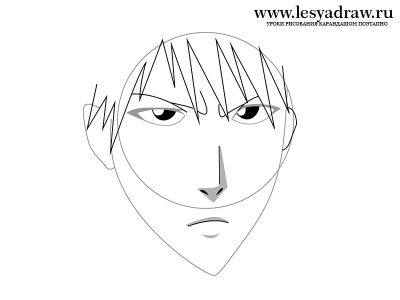 как нарисовать лицо Ичиго Куросаки 