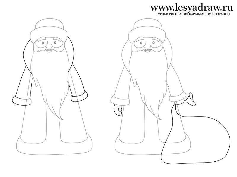 Как рисовать Деда Мороза карандашом поэтапно