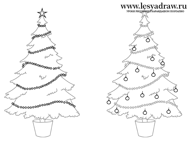 Как нарисовать новогоднюю елку карандашом поэтапно