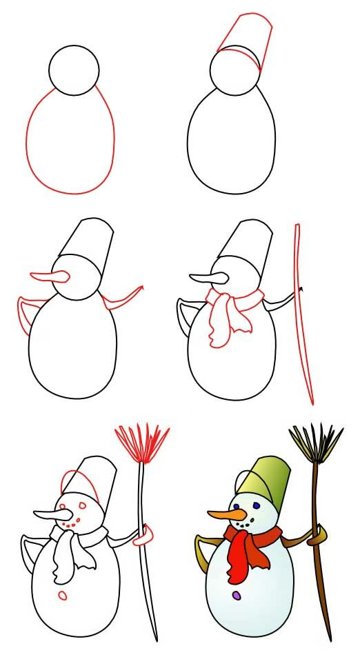 Как рисовать снеговика карандашом поэтапно