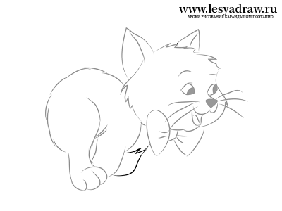 Как нарисовать котенка с бантиком карандашом поэтапно