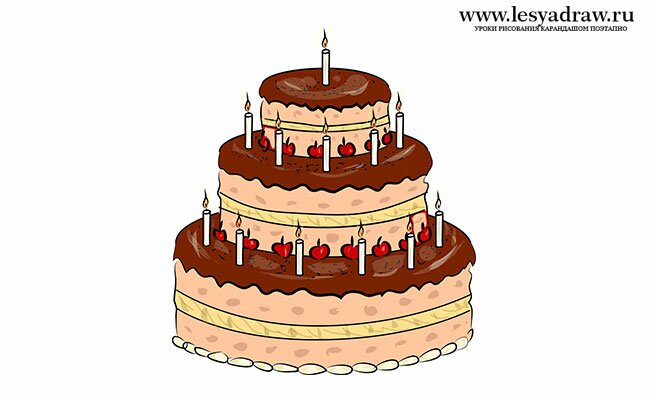 Как нарисовать торт со свечами