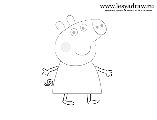 Как нарисовать свинку Пеппу  карандашом поэтапно