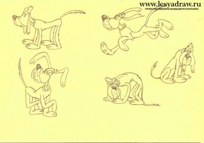Рисование бегущей собаки, трусливой