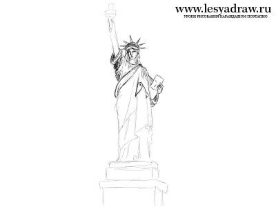 Как нарисовать статую Свободы карандашом
