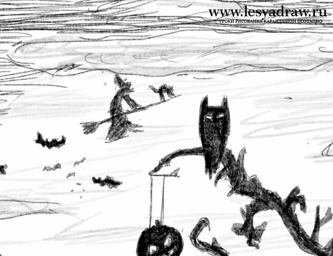 Как нарисовать ведьму на метле на Хэллоуин