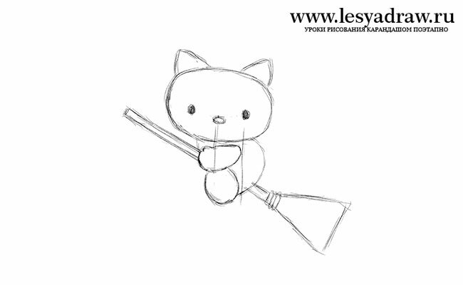 Как нарисовать кошку Китти на метле
