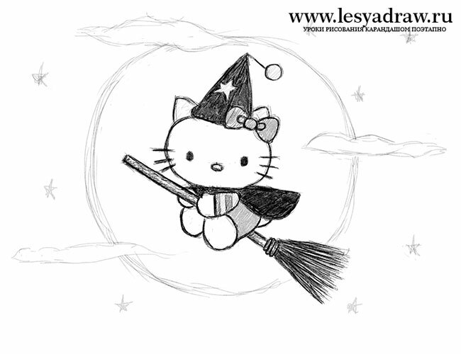 Как нарисовать ведьму Китти на Хэллоуин