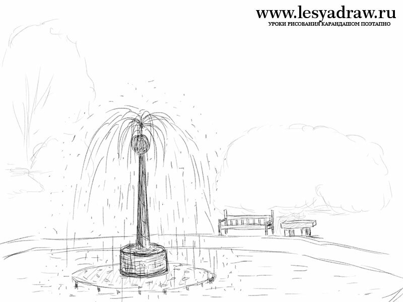 Как нарисовать фонтан в парке