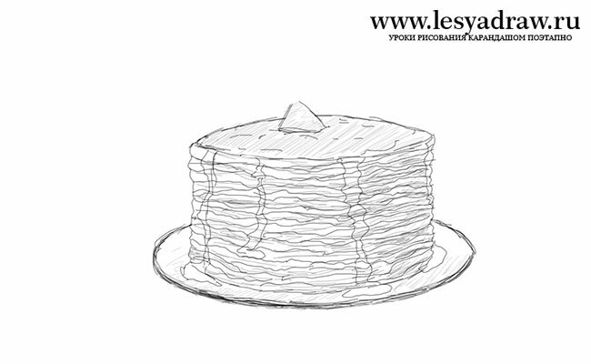 Как нарисовать блины на тарелке поэтапно