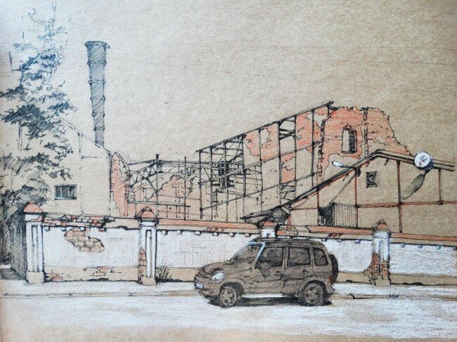 Как нарисовать заводское здание на крафте