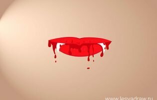 Как нарисовать губы вампирши с клыками