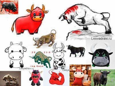 Картинки рисунки быка на Новый год 2021 (29 вариантов)